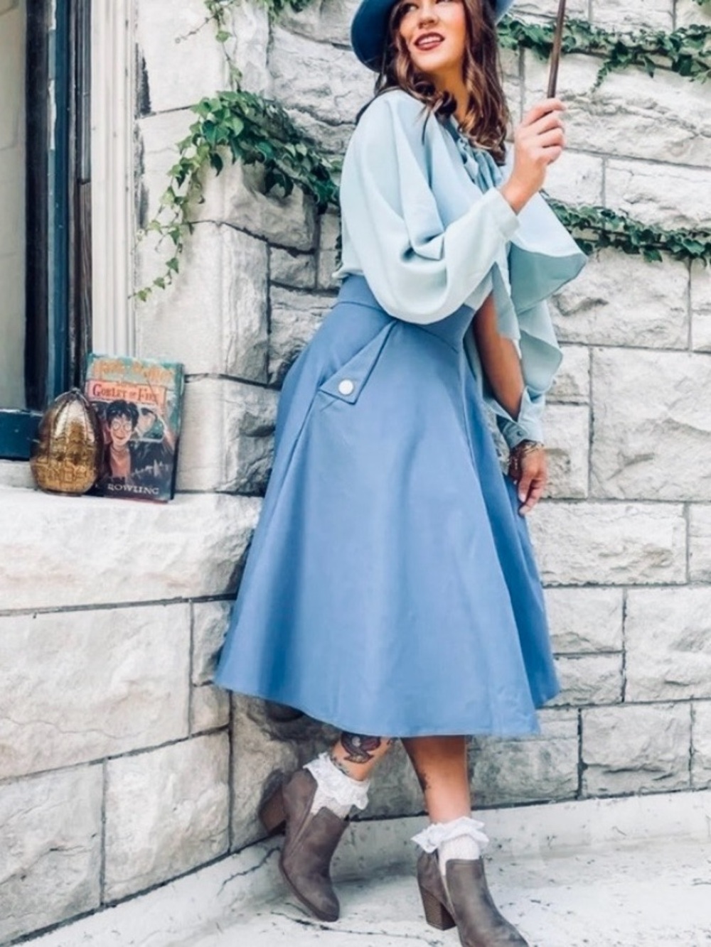 Chicwish Size Large Blue-Gray Midi Circle Skirt